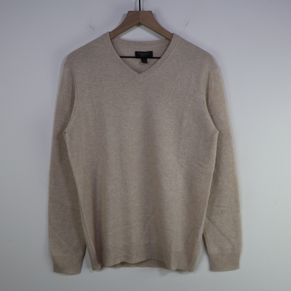Club Room Luxury V-Neck Cashmere Sweater Small Oatmeal Soft Minimalist Neutral
